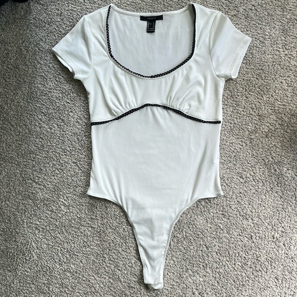 Forever 21 White and Black Bodysuit
